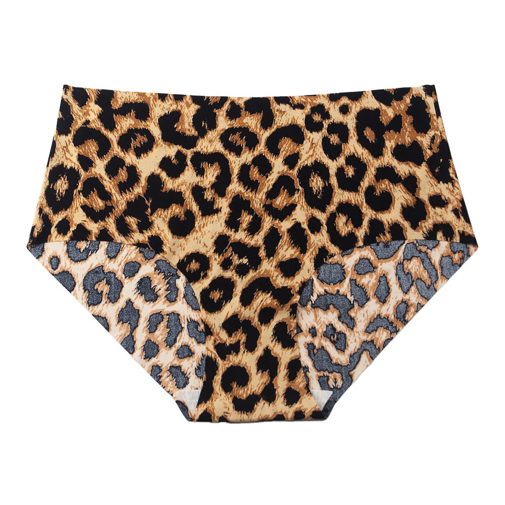 3pcs Women's Seamless Ice Silk Panties Female Mid Waist Plus Size Leopard Print Underwear Girls Fashion Brief Lady Comfort Panty