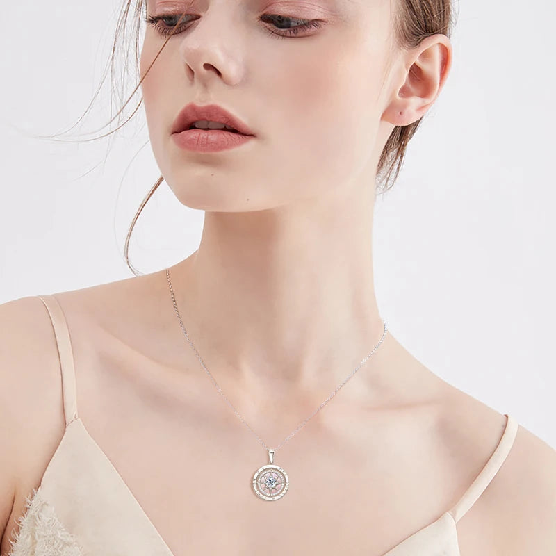 OXTAO Ladies Compass Pendant Necklace 925 Sterling Silver Cubic Zirconia Luxury Jewelry Elegant Accesse Stylish Party Necklaces