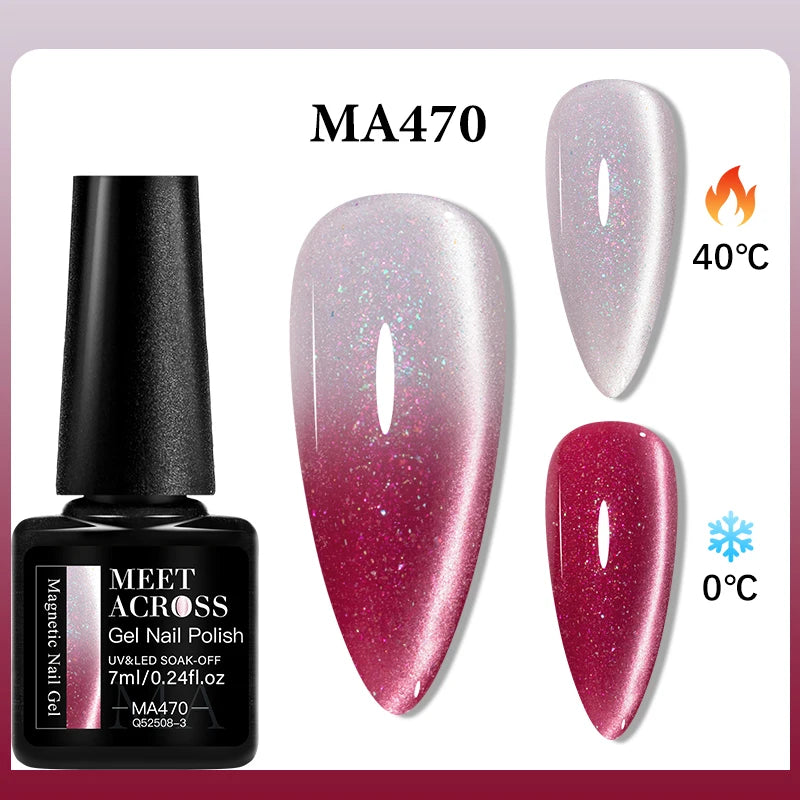 MEET ACROSS 75 Colors Thermal Nail Gel Polish 3 Colors Changing Nail Art Supplies for Manicure DIY Design Long Lasting UV/LED