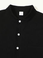 Autumn men's clothing 2025 new item men's solid color cotton and linen shirt stand up collar cardigan long sleeved casual busine