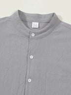 Autumn men's clothing 2025 new item men's solid color cotton and linen shirt stand up collar cardigan long sleeved casual busine