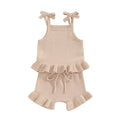 Pudcoco Toddler Baby Girl Summer Clothes Ribbed Sleeveless Button Front Cami Tops and Shorts Infant Outfits Set 0-18M