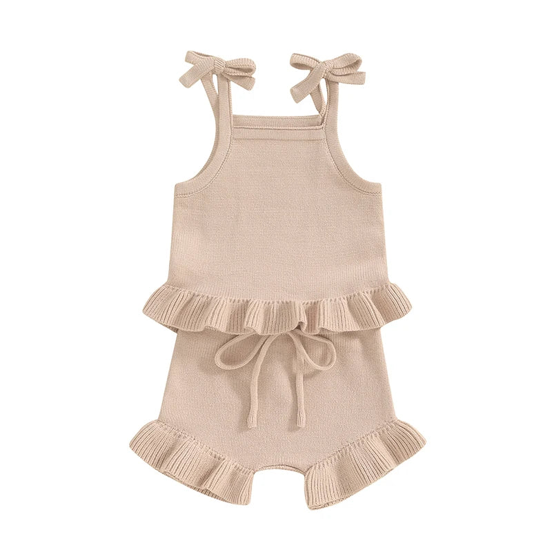 Pudcoco Toddler Baby Girl Summer Clothes Ribbed Sleeveless Button Front Cami Tops and Shorts Infant Outfits Set 0-18M