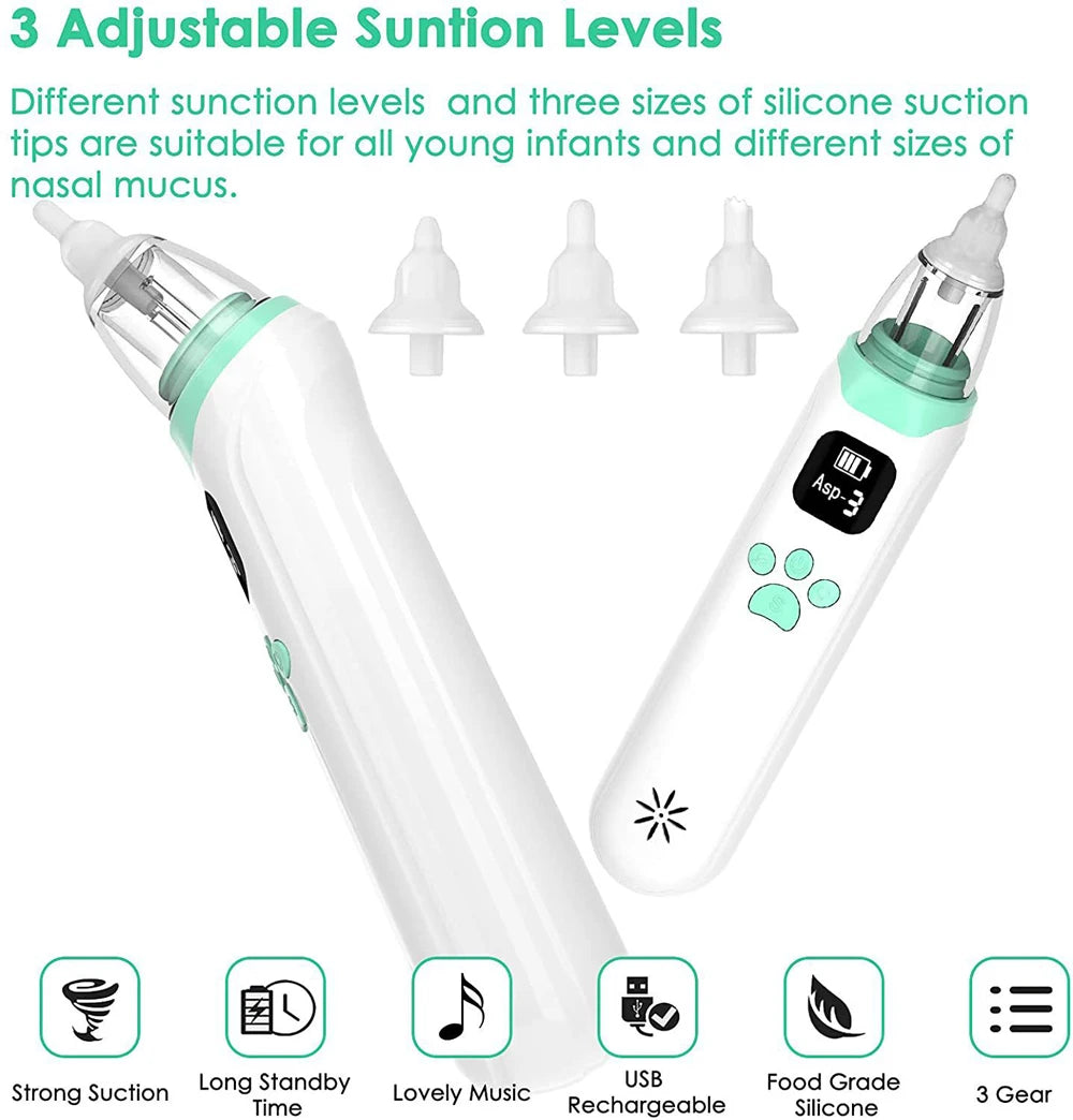Electric Nasal Aspirator Snot Sucker for Babies And Kids Nasal Care Cleaner USB Rechargeable Nasopharyngeal Secretion Extractor