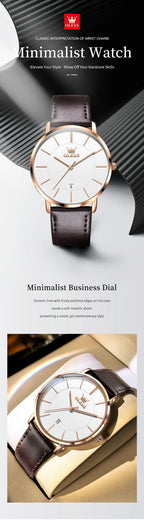 OLEVS 5869 Men's Watches Leather Strap Waterproof Auto Date Man Watch Fashion Simplicity Ultra Thin Quartz Wrist Watch for Men