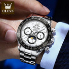 OLEVS 6654 Luxury Brand Original Automatic Man Watch Stainless Steel Waterproof Moon Phase Dual Calendar Mechanical Wristwatches