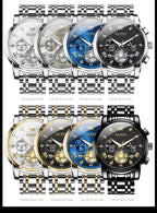 OLEVS Men's Watches Classic Multifunctional Flywheel Design Stainless steel Waterproof Moon Phase Men's Wristwatches 2024 Trend