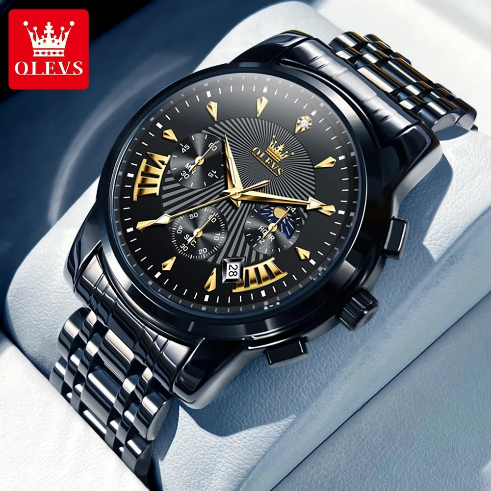 OLEVS 2892 Mens Watch Original Business Quartz Watch Moon Phase Multifunctional Chronograph Watches For Men With Box Reloj New