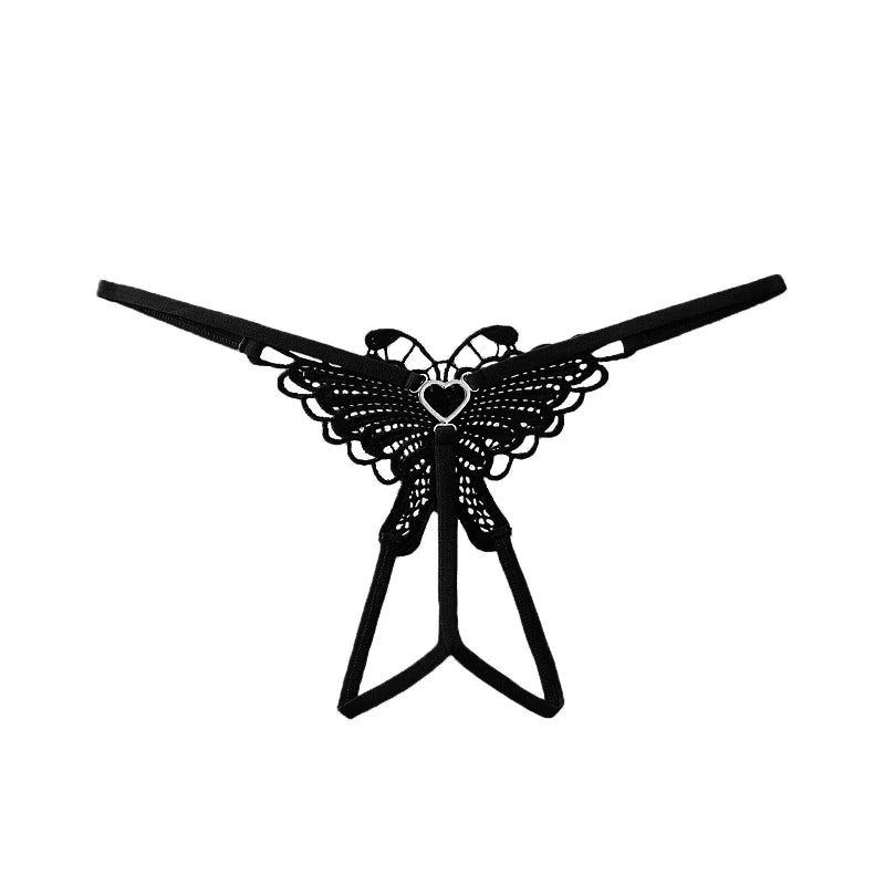 Sexy Pearl Beaded T-shaped Pants Underwear Women Lace Hollow Out Butterfly Embroidered G String Underpants Are Open Summer New