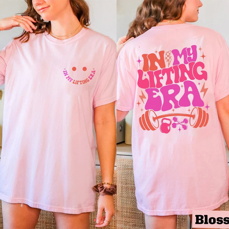Be Happy Lift Heavy Tee Shirt for Women Funny Workout Weightlifting Graphic Tops Gym Mommy Short Sleeve T-shirts Female Clothing