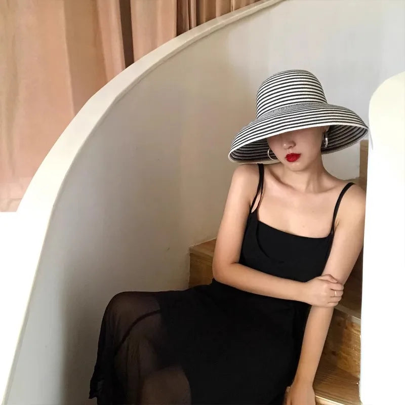 Summer Elegant Dome Straw Hats Women Girl 13cm/8.5cm 2 Sizes Solid Color Beach Sun Hat Foldable Portable Travel Holiday Panama