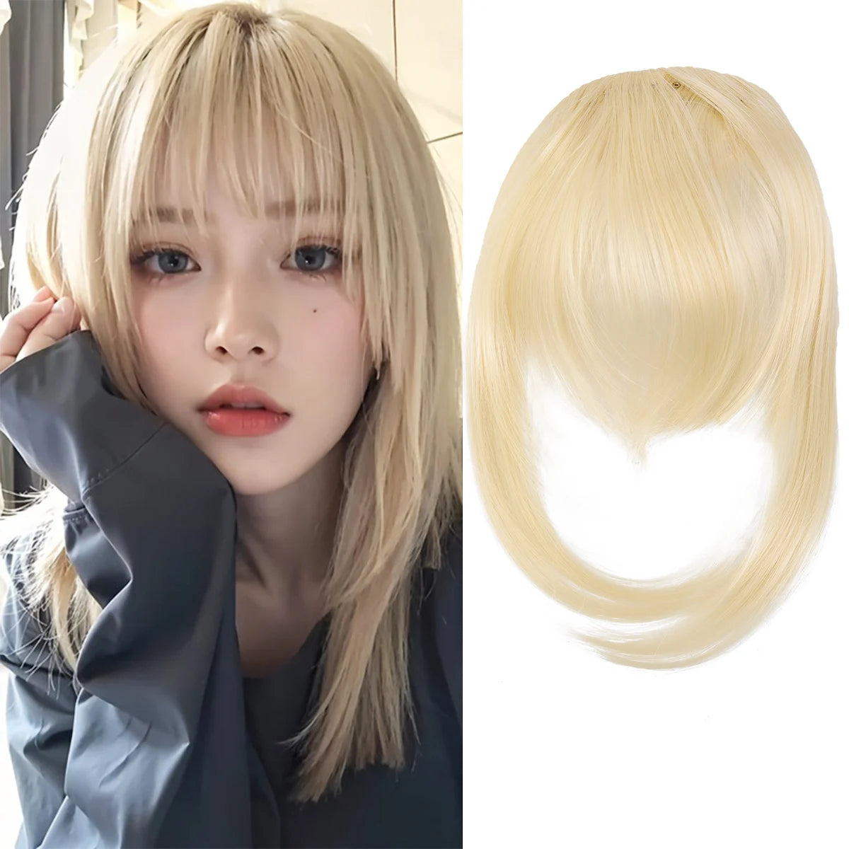 Synthetic high-level comic bangs wig women's forehead clip bangs heat-resistant natural black for daily use