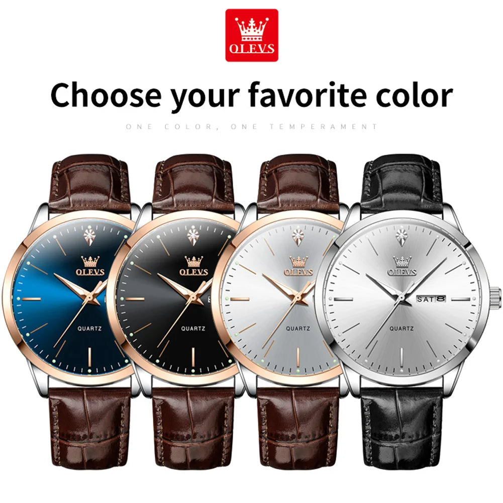 OLEVS 2935 Business Men's Watch Luxury Leisure Dual Calendar Waterproof Luminous Large Dial Watch Top Brand Men Quartz Watch