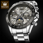 OLEVS 6654 Luxury Men's Automatic Mechanical Watch Original Stainless Steel Waterproof Moon Phase Chronograph Brand Men Watch