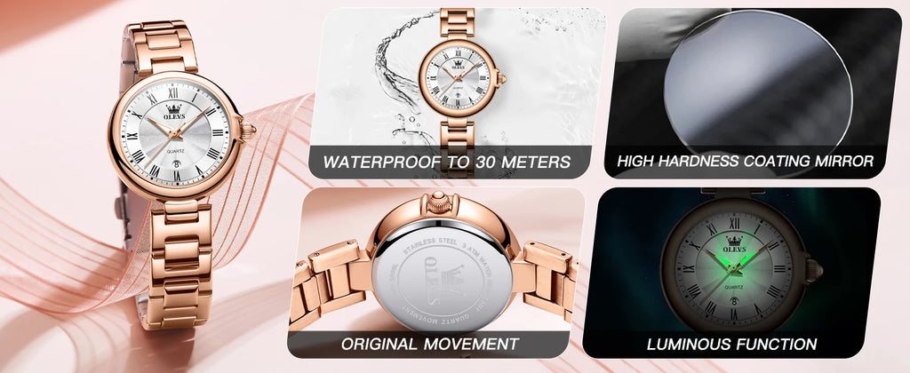 OLEVS 5608 Women Fashion Watch Stainless Steel Calendar Night Light Watch Original Brand Elegant Women Quartz Watch Reloj Mujer
