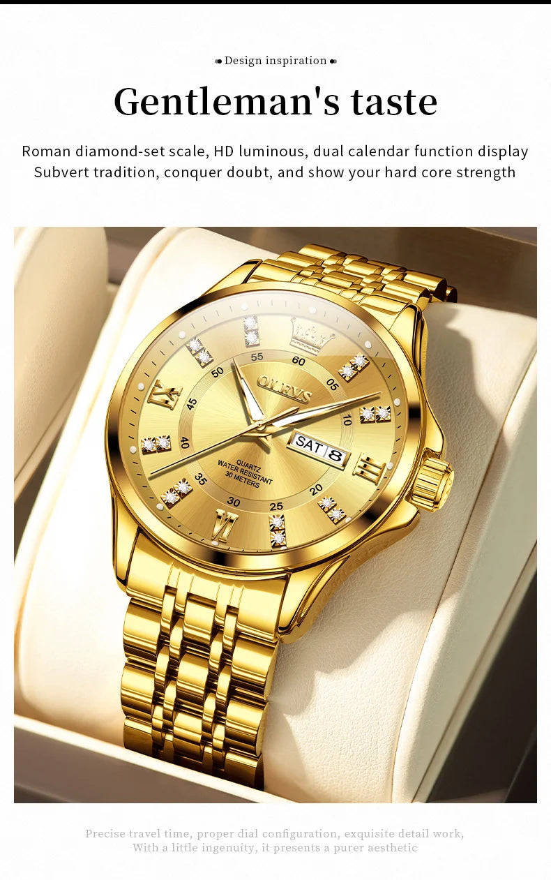 OLEVS Brand Watch Steel Band Stereo Dial Double Calendar Quartz Watch Waterproof Men's Watch 3620