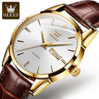 OLEVS 6898 Waterproof Sports Mens Wristwatches Luxury Shock-resistant Calendar Genuine Luminous Quartz Leather Watch for Men