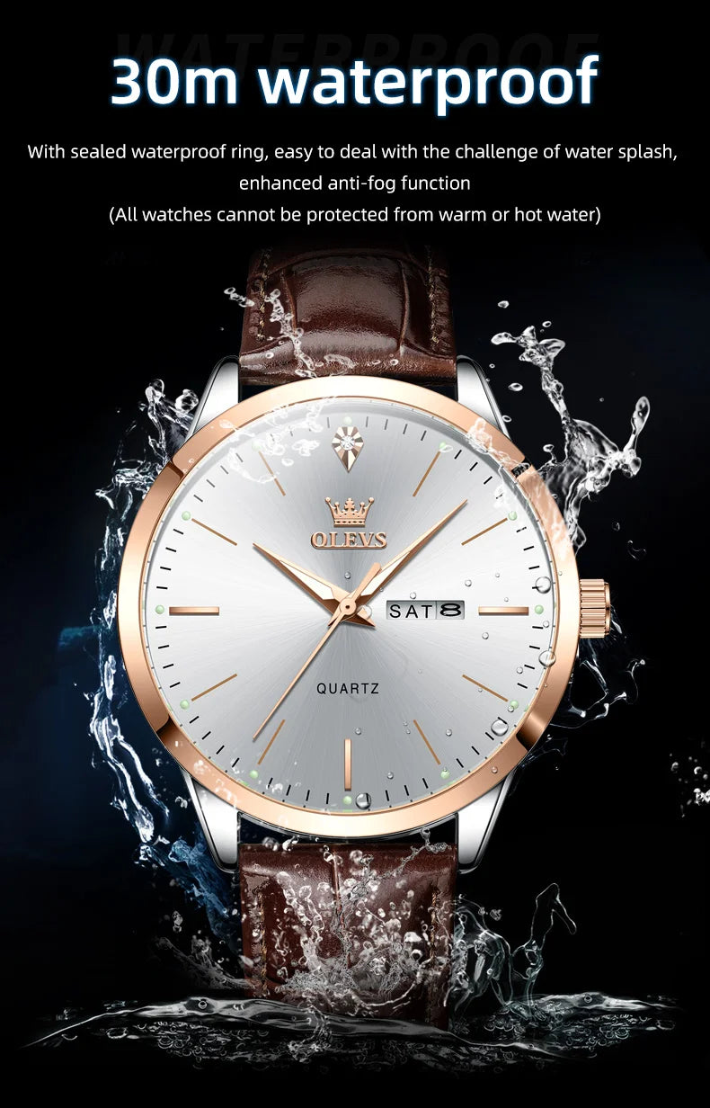 OLEVS 2935 Men Quartz Watch Dual Calendar Luminous Classic Business Watch For Men Fashion Original Waterproof Dress Wristwatch