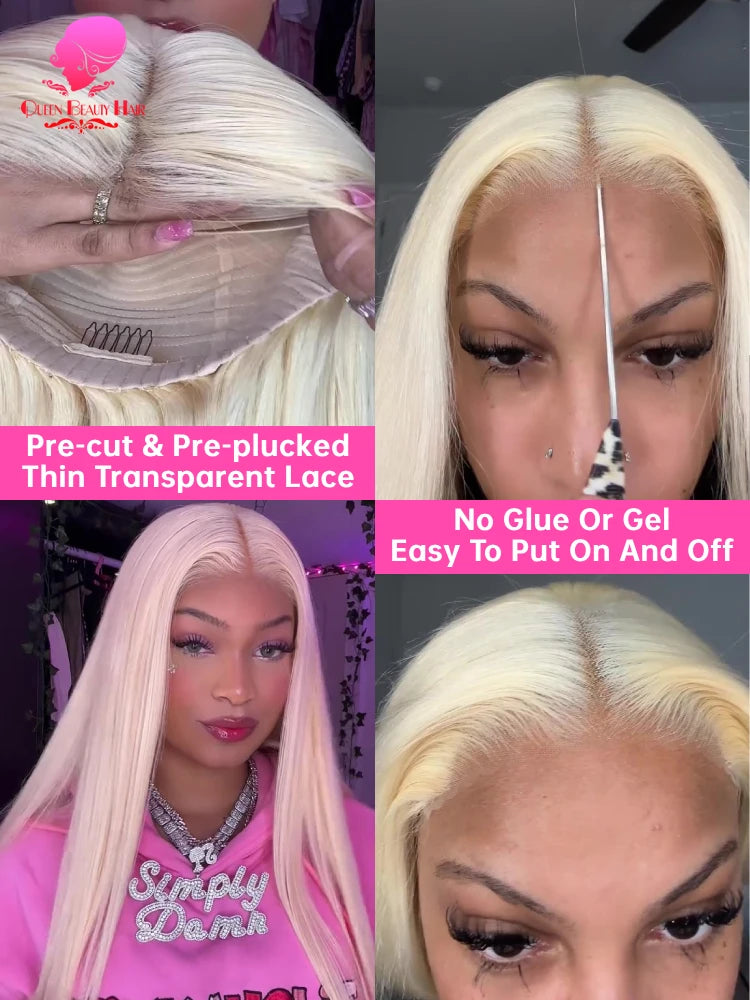 613 Glueless Wigs Human Hair 5x5 Lace Closure Wig Bone Straight Blonde Pre Plucked Glueless Wig Remy Human Hair Wigs Ready To Go