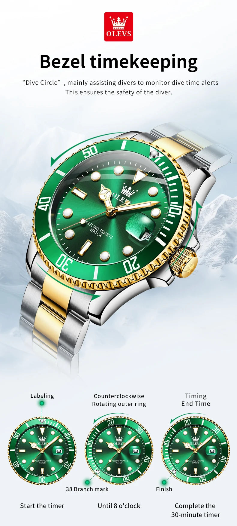 OLEVS 5885 Business Men Watch Diving Quartz Watch Luxury Stainless Steel Waterproof Luminous Automatic Date Men Original Watch