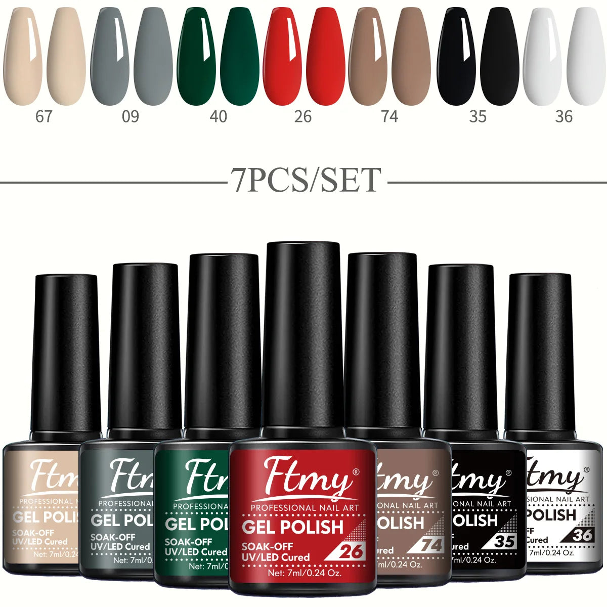 7pcs 7ml Gel Nail Polish Set Popular Color Gel Polish Soak Off UV LED Semi-Permanent Nail Gel Polish Manicure Varnish DIY Starte