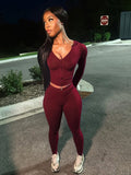 kliou Casual Women 2 Piece Set Classic Tracksuits Solid Long Sleeve Zip-up Hood Tops+Slim Elastic Pants Sporty Concise Outfits