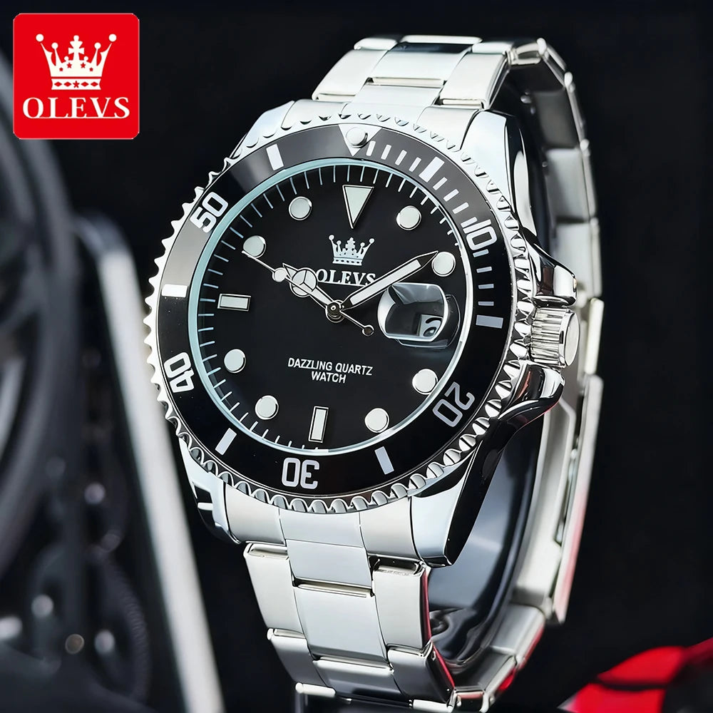 OLEVS Men's Watches Trend Luxury Fine Steel Strap Big Date Original Brand Quartz Wristwatch for Man Waterproof Luminous 5885 New