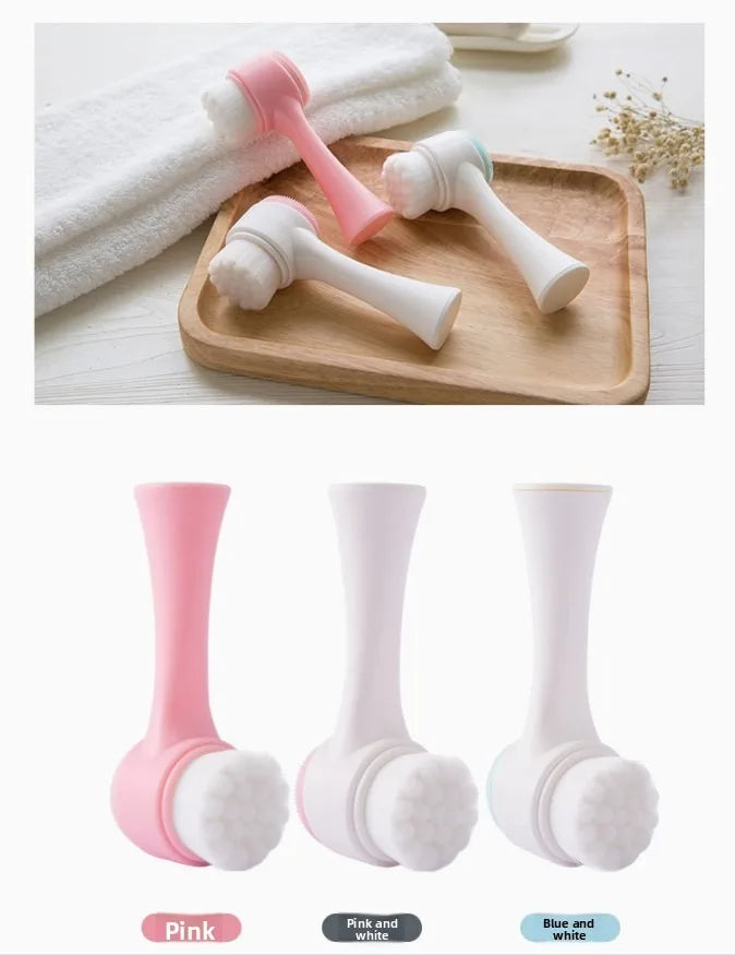 Mini Manual Facial Cleansing Brush Silicone Massage Face Brush Soft Bristles Double-Sided Handheld Cleaning Device Pore Cleaner