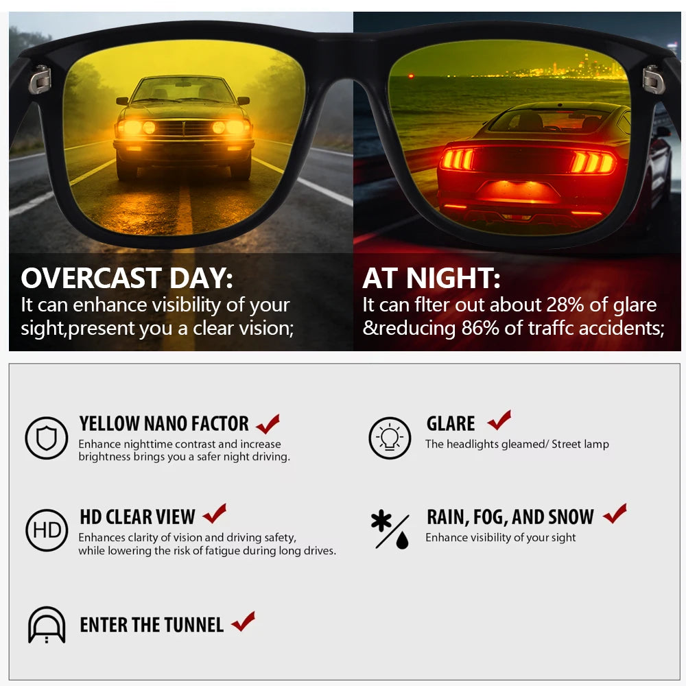 CRIXALIS Polarized Sunglasses For Men Night Vision Driving Square Trendy And Fashion Fishing Sun Glasses Women Male UV400