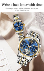 OLEVS 6607+6602 Original Men Women Watch Luxury Brand Tourbillon Mechanical Watch High end Romantic Lover Date Gift Couple Watch
