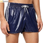 Men's Swimsuit Shiny Boxer Shorts Drawstring Waist Athletic Bottoms Elastic Waistband Built-in Briefs Swimming Trunks Swimwear