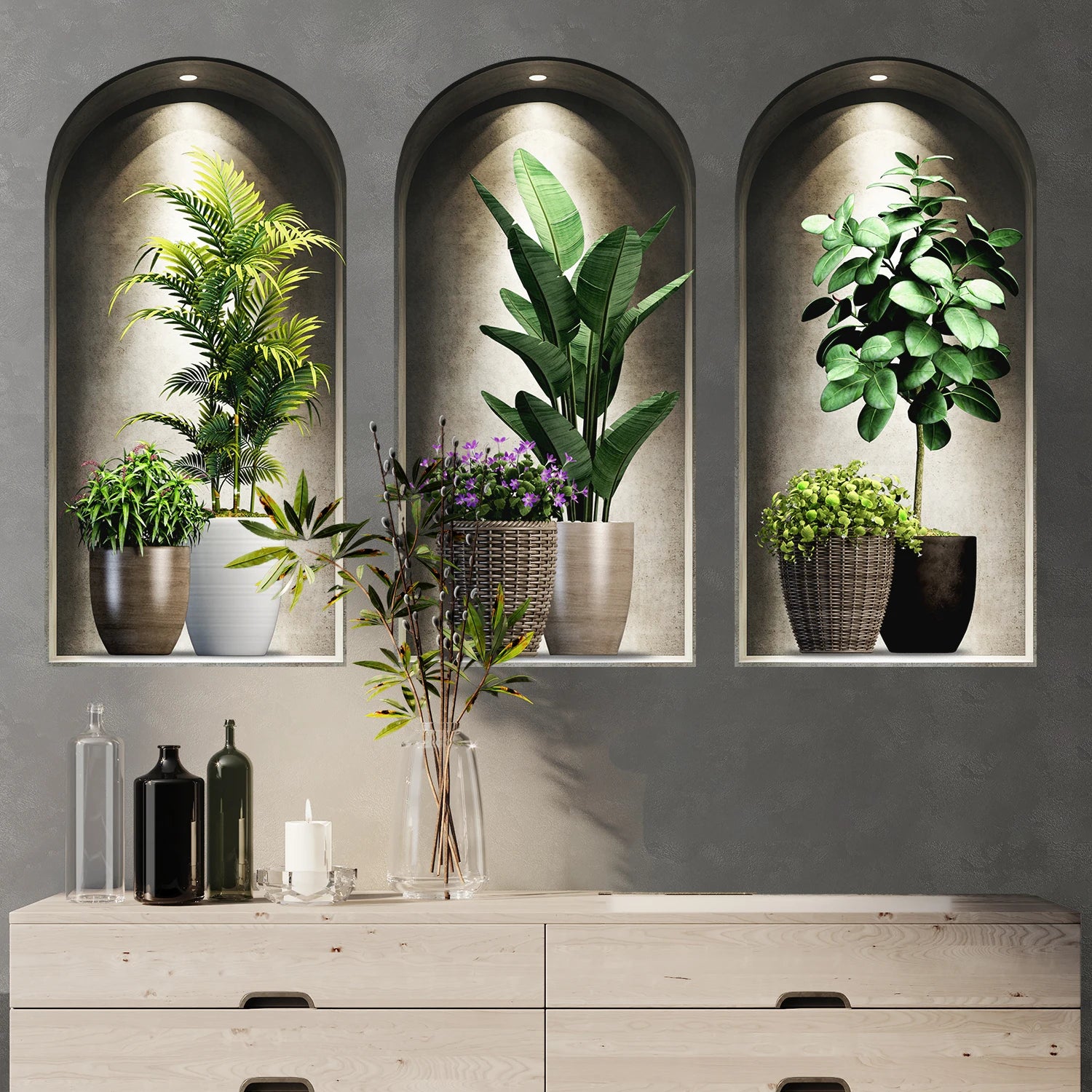 18 Styles Simulated Archway Niche Potted Plant Painting Wall Stickers Bedroom Living Room Hall Peel & Stick Art Mural Decals