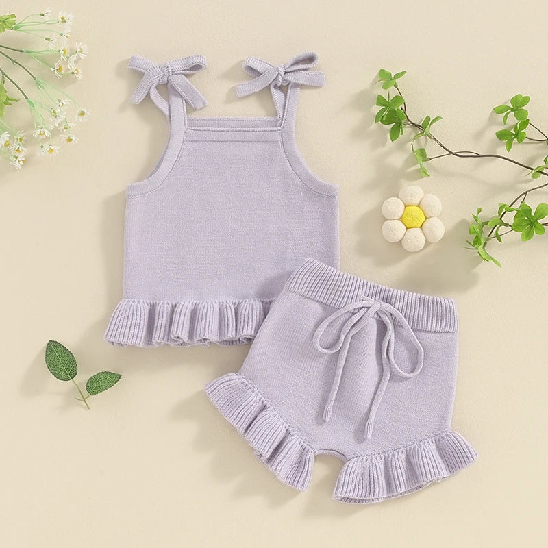 Pudcoco Toddler Baby Girl Summer Clothes Ribbed Sleeveless Button Front Cami Tops and Shorts Infant Outfits Set 0-18M