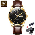 OLEVS 6898 Waterproof Sports Mens Wristwatches Luxury Shock-resistant Calendar Genuine Luminous Quartz Leather Watch for Men