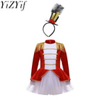 Girls Ringmaster Circus Costume Set Zipper Tutu Leotard Gown Dress with Hat for Halloween Carnival Cosplay Party Performance