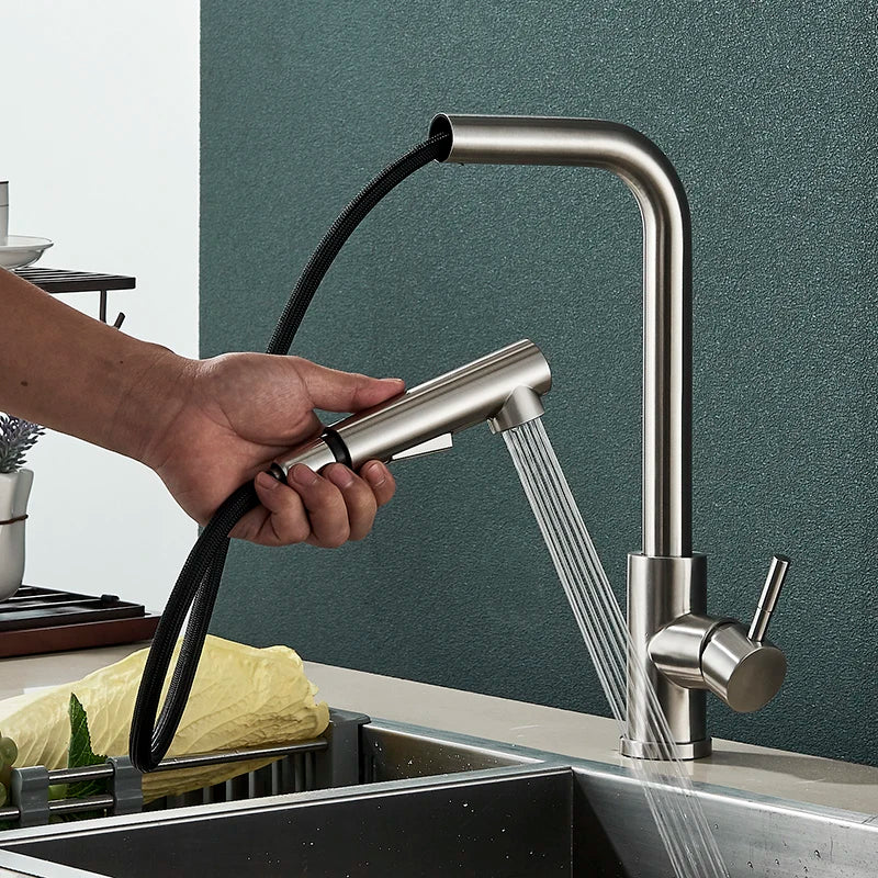 Black Pull Out Kitchen Sink Faucet Deck Mounted Stream Sprayer Kitchen Mixer Tap Bathroom Kitchen Hot Cold Tap