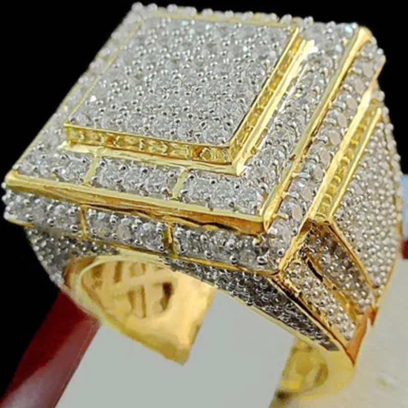 Milangirl Punk Full Zircon Puffed Marine Micro Paved Stone Rings For Men Hip Hop Iced Out Geometry Ring Cool Male Jewelry