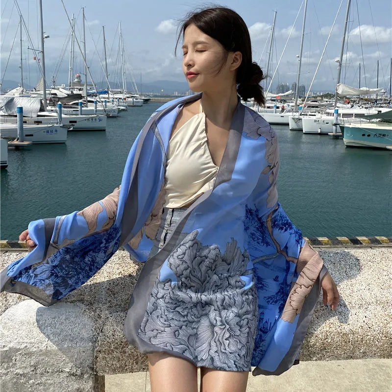 Travel Beach Scarve Bikini Large Sunscreen Shawl Design Floral Sarong Wrap Scarf Women Luxury Swimsuit Bathing Cover-up 90x180cm
