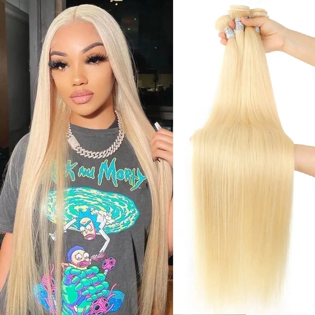613 Straight Human Hair Bundles Remy Brazilian Blonde 1/3/4 Bundles Deal Bone Straight Human Hair Unprocessed Extension Bundles Brazilian 613 Straight Human Hair for Black Women
