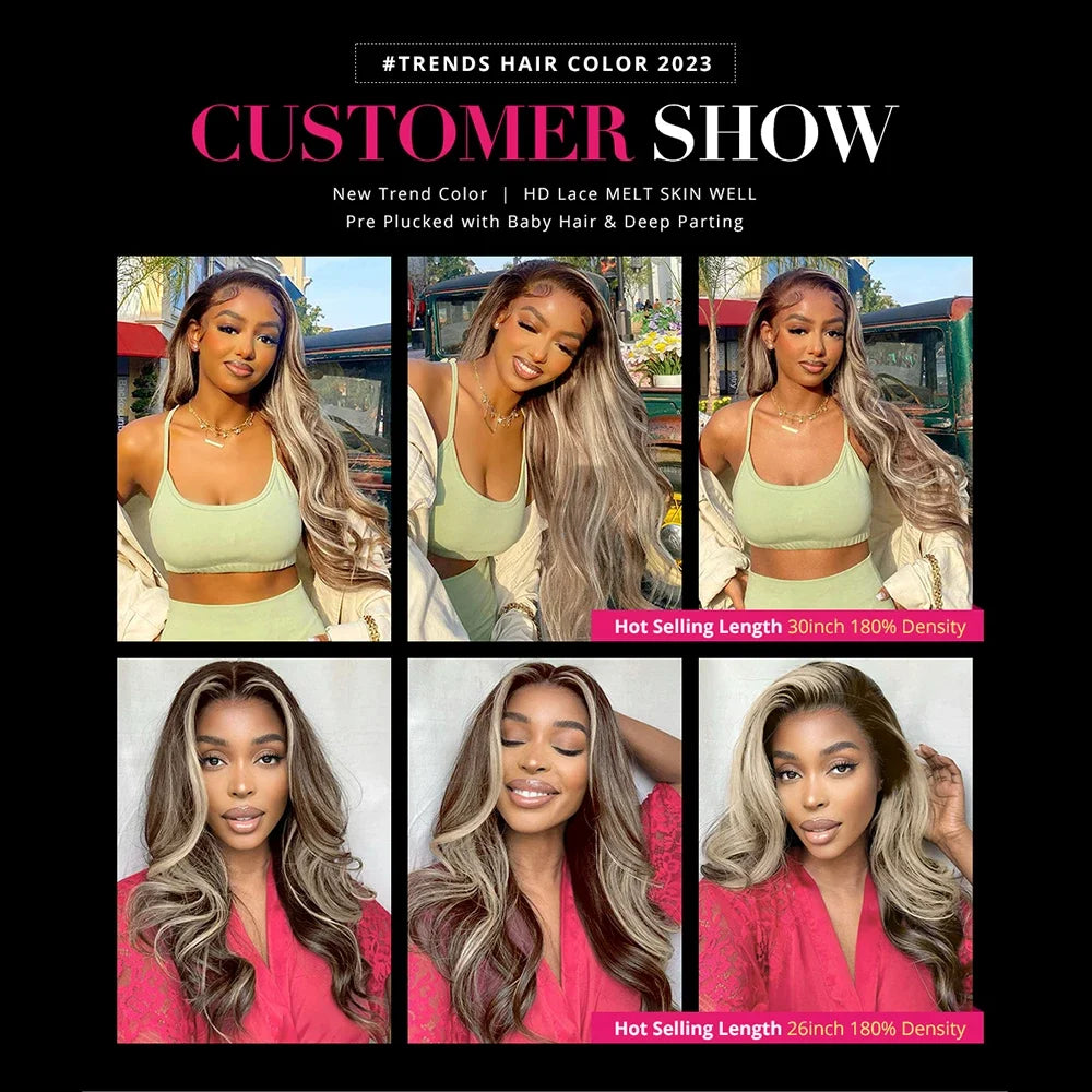 Straight 13x4 HD 4/613 Brown Lace Frontal Wigs Human Hair Transparent Lace Front Wigs For Women Honey Blonde Brazilian Hair Wig