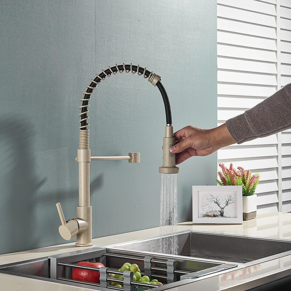 Kitchen Faucet Sink Faucet One Handle Spring Hot and Cold Water Tap Deck Mounted  Stream Sprayer Stainless Steel