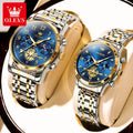 OLEVS Brand 2025 New Luxury Tourbillon Couple Quartz Watch Stainless Steel Waterproof Luminous Fashion Moon Phase Watches Lovers