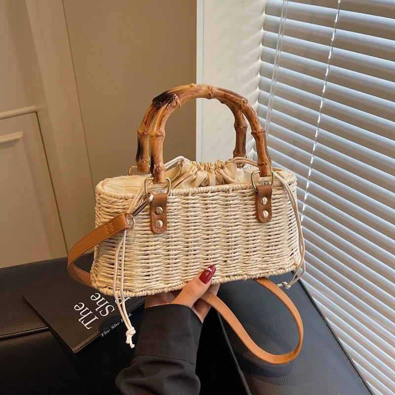 Summer Fabric Solid Color Youth Shoulder Bags 2026 Brand Beach Women's Handbags on Sale String Exquisite High Beauty Ladies Bags