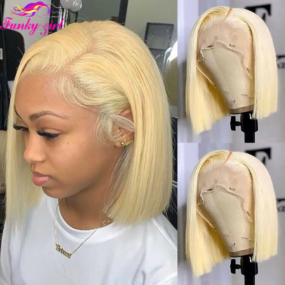 Short Bob Lace Front Wigs 613 Blonde Bob Human Hair Wig Brazilian Transparent Lace Closure Wigs For Women 150% Density Cheap Wig