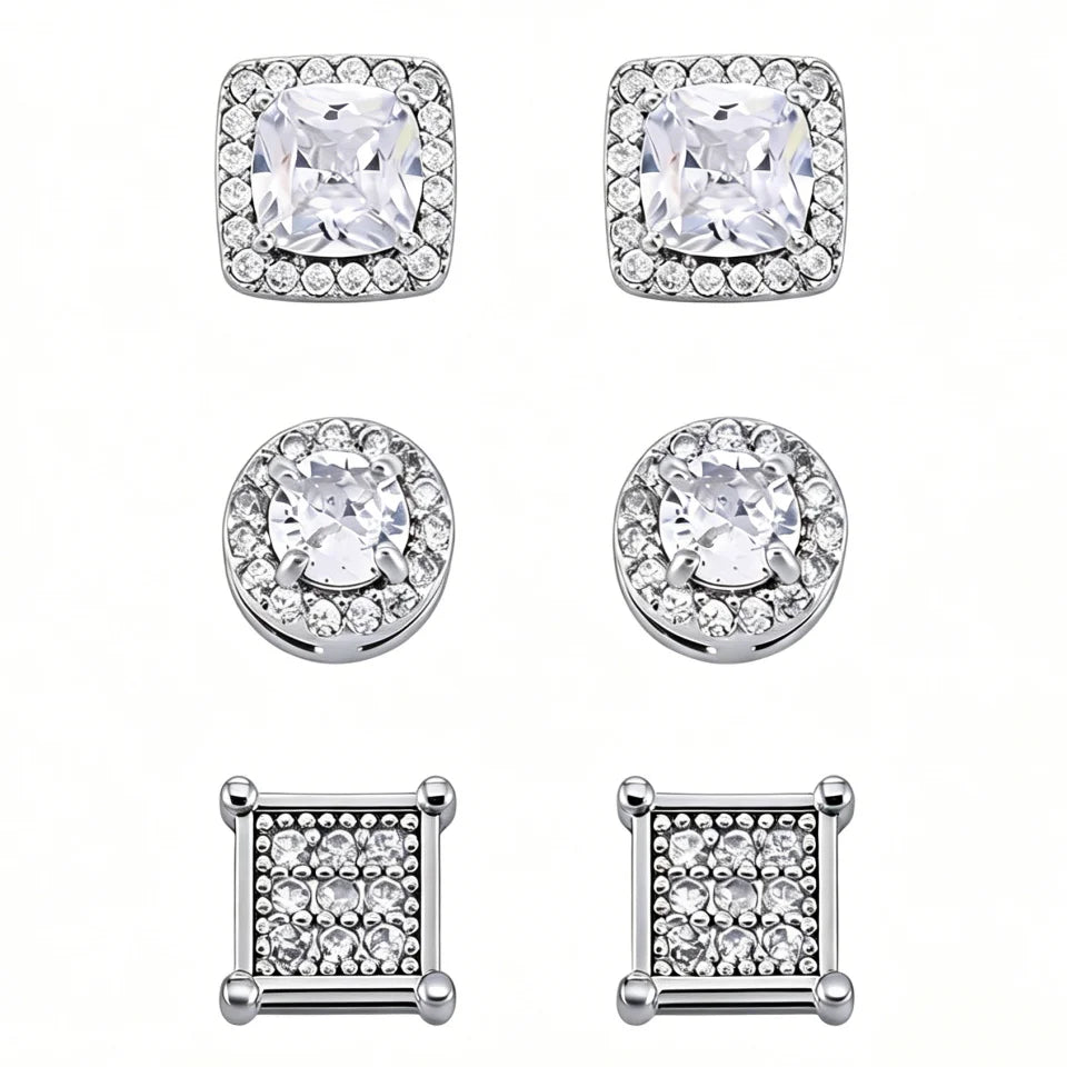 UILZ Shiny CZ Magnetic Ear Clip Square Round No Piercing Stud Earrings For Men WomenPunk Party Jewelry Gift Unisex