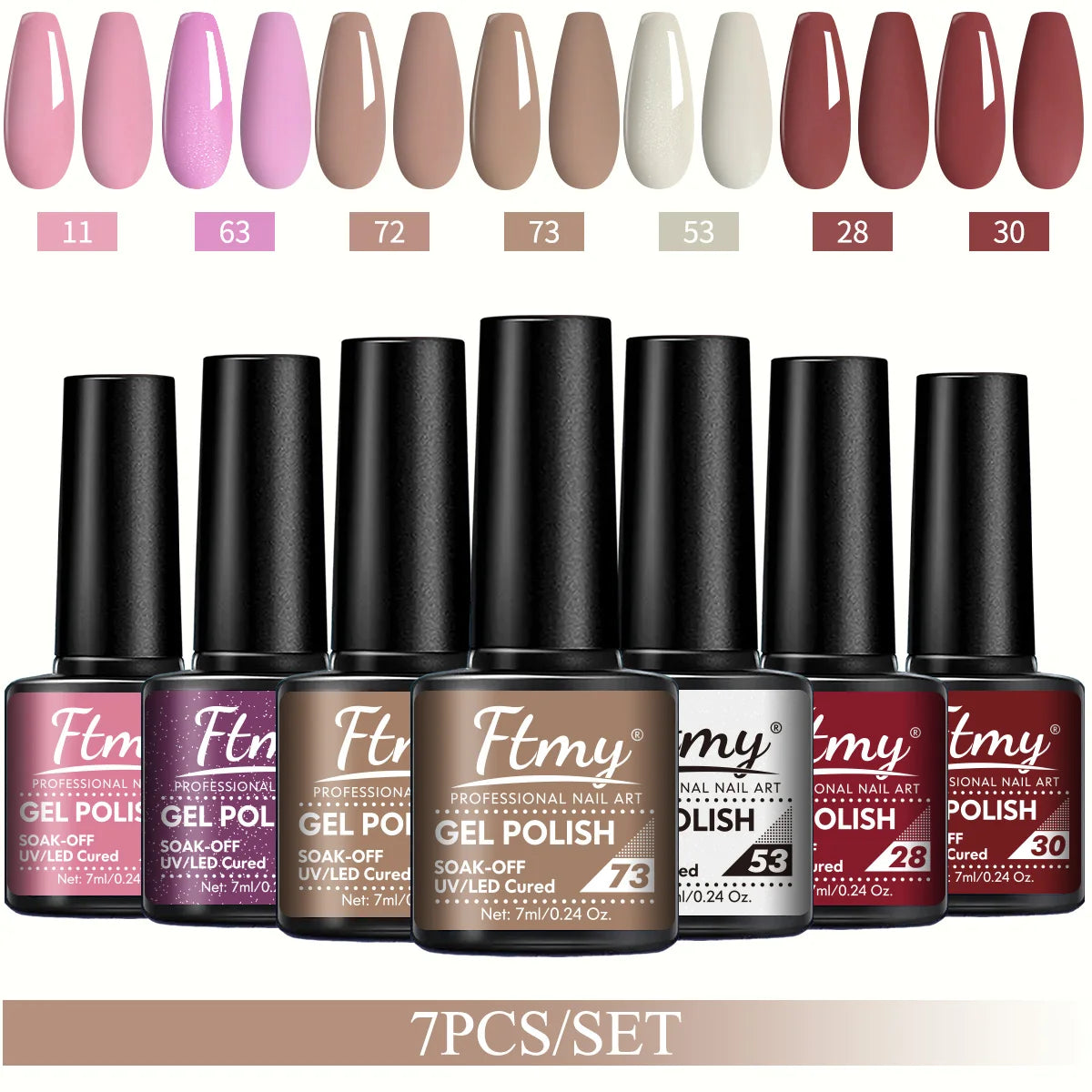 7pcs 7ml Gel Nail Polish Set Popular Color Gel Polish Soak Off UV LED Semi-Permanent Nail Gel Polish Manicure Varnish DIY Starte