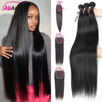 Straight Bundles With 4x4 Closure Brazilian Bundles With Closure Human Hair 5x5 2x6 HD Lace Closure Raw Human Hair Bundles Soft