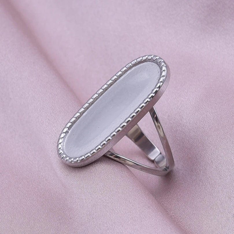 Simple Geometry Fashion Stainless Steel Open Rings For Women Men Accessories Silver Color Heart Sun Round Blank Base DIY Anillos