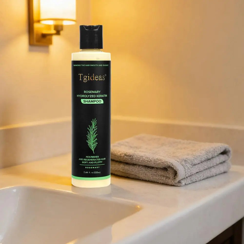 220ml Tgideas Organic Rosemary Hair Growth Shampoo Hydrolyzed Keratin Nourish Scalp Reduce Loss Unisex Shampoo Dry Fragile Hair