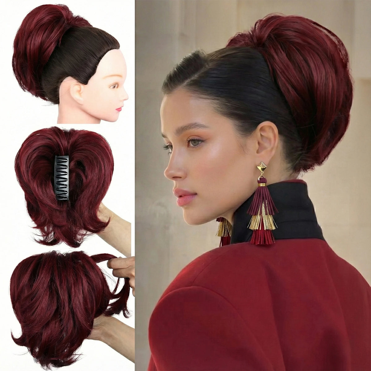 10Inch Synthetic Claw Clip In Ponytail Extensions Diy Adjustable Style Short Straight Claw Ponytail Hair Bun Heat-Resistant